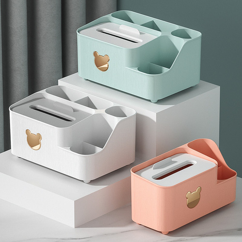 Cartoon Bear Storage Tissue Box, Adorable Gold Bear Divided Tissue Box, Small Bear Multifunctional Living Room Restaurant Tissue Box