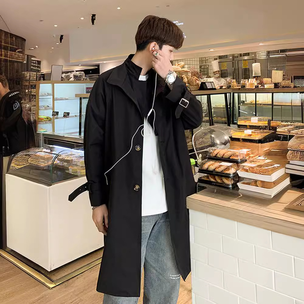 Gabardina de los hombres de media longitud de primavera y otoño estilo coreano de moda Ruan guapo ins collar de soporte suelto simple casual a prueba de viento más abrigo de tamaño image 4