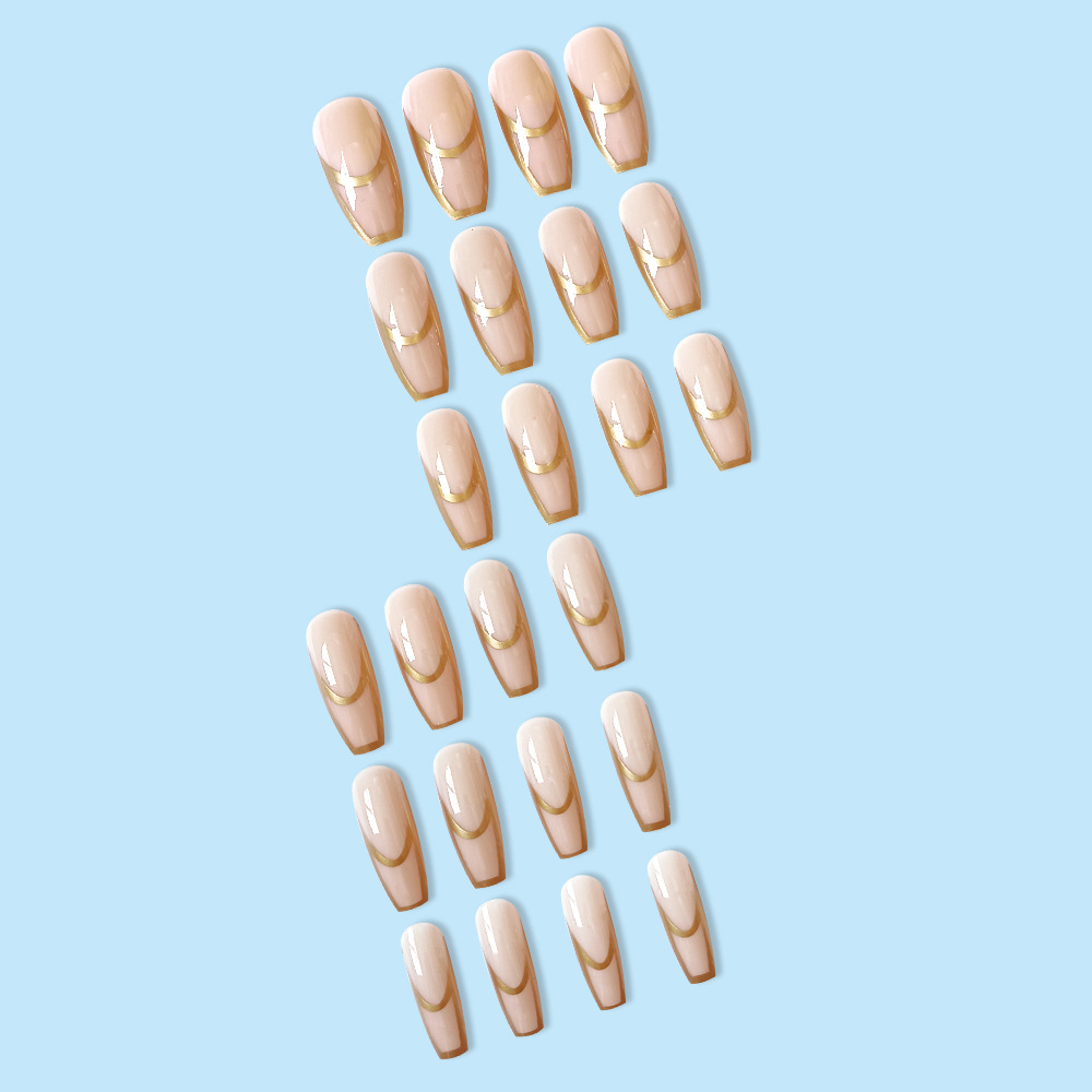 Retro lujoso oro ligero doble estilo francés de desgaste de uñas transfronterizas 24 piezas de uñas falsas desnudas