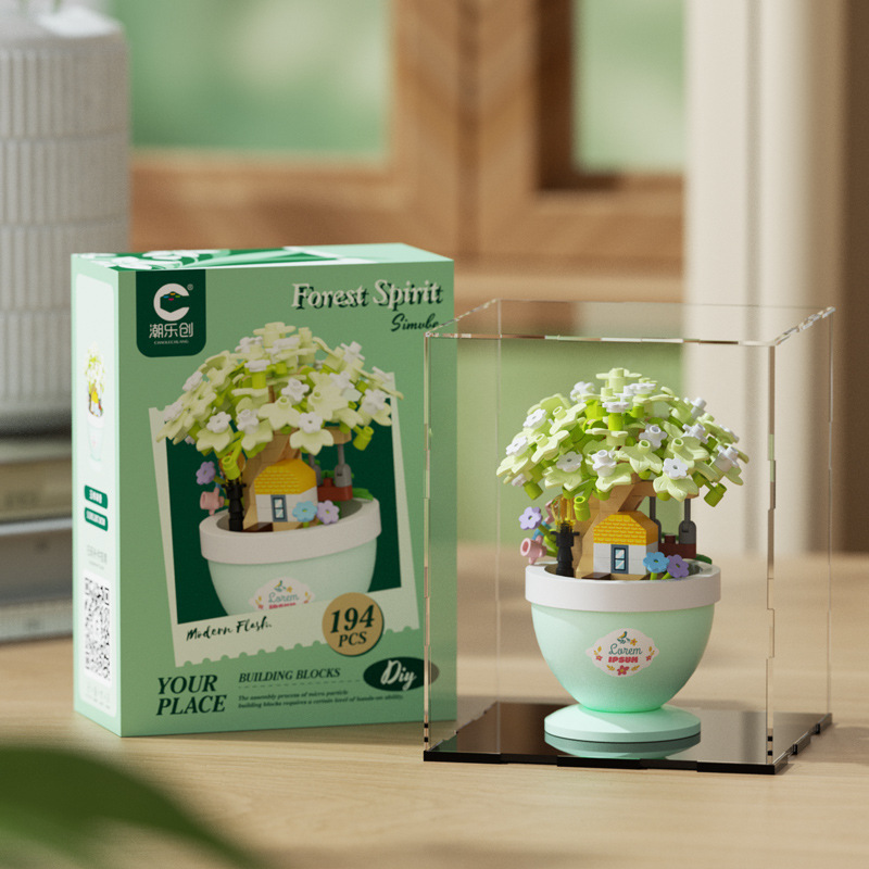 Compatible con cerezo árbol inmortal bloques de flores plantas en maceta para niños juguetes inteligentes transfronterizos regalos del día de la maestra
