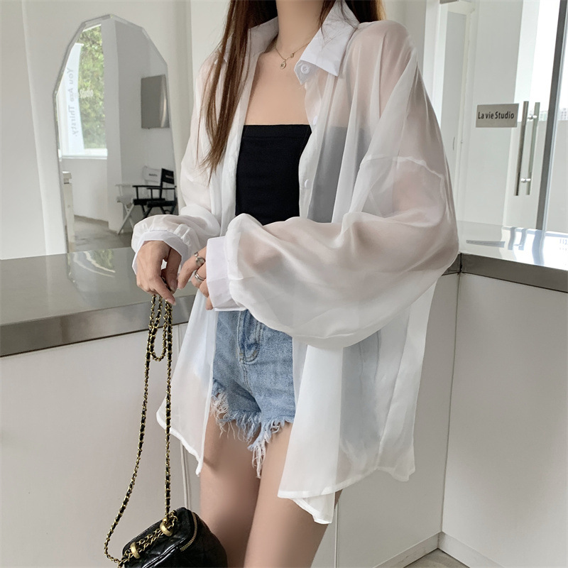 112g Weight Long Sleeve Sleeve Length Single Breasted Placket Type Shirtsleeve Sleeve Type Polyester, Chiffon Fabric Type Regular Top Length Cardigan Tops Type Holiday Occasion Shirt Collar Neckline Loose Fit Type Solid Color Pattern Summer, Spring Season Women's Gender Casual Style Wholesale Women's Casual Solid Color Long Sleeve Blouses 6