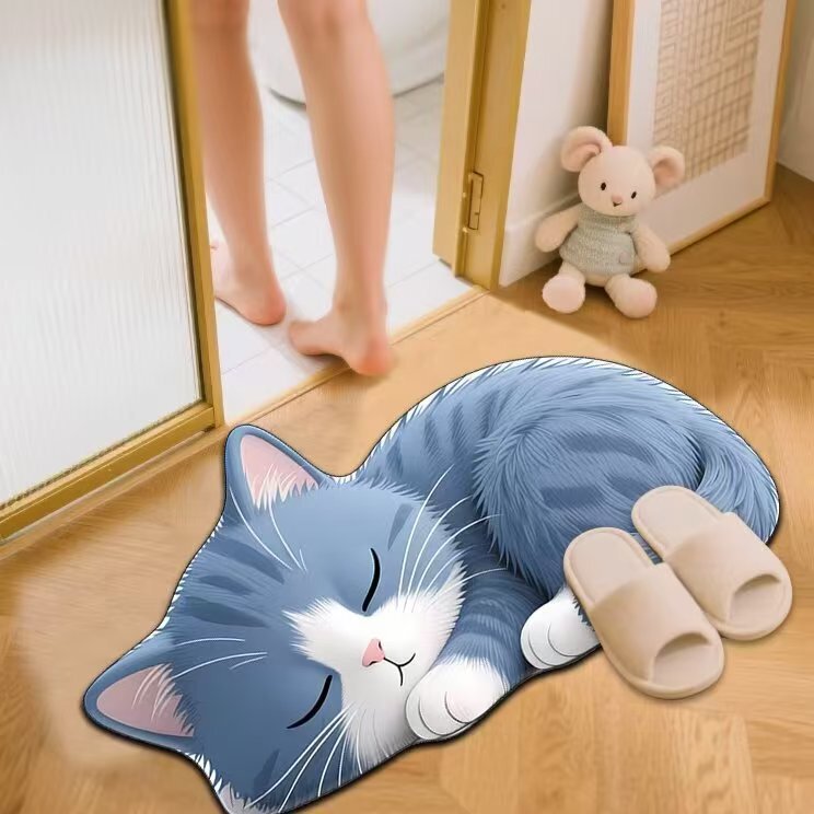 Cartoon Visual Cat Series Bathroom Floor Mats, Shower Room Water-Absorbent and Wear-Resistant Foot Mats, Room Decoration, Stain-Resistant Door Mats