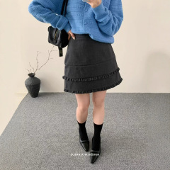 苏珊 2025秋季新款甜美木耳边拼接高腰显瘦半身短裙女27730