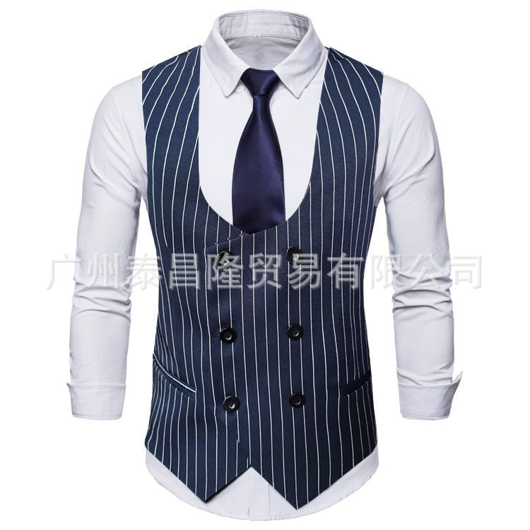 Европейский и американский экспорт весны и осени, мужской тонкий жилет без рукавов, жилет без воротника, двубортный костюм, повседневный жилет, мужская куртка