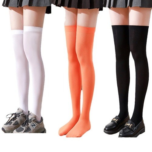 Japanese Velvet Knee High Socks JK Black and White Stockings Pure Color Thin Sexy Slimming Versatile Long Tube Thigh Socks 
