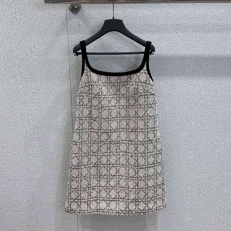 Cross-Border Luxury New Women's Dress with a Versatile and High-End Minimalist Style, Featuring a Cannage Pattern and Sleeveless Tweed Design