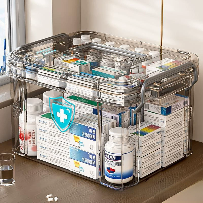 Ящик для хранения лекарств, бытовой портативный многослойный ящик, домашняя версия, аптечка, большая вместимость, прозрачная аптечка для сбора и доставки