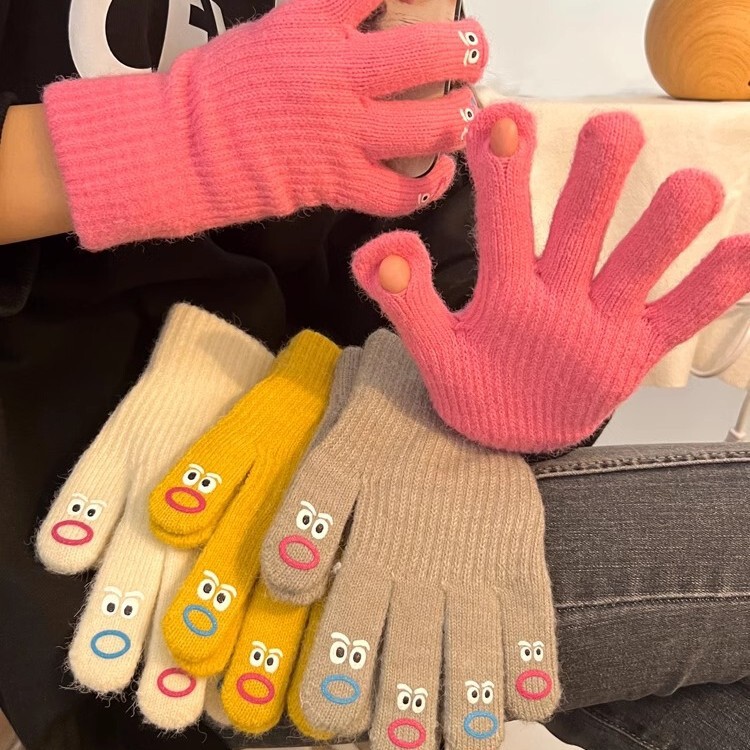 大きい口の怪の手袋の5本の指のかわいい韓国版の毛糸のメリヤスの厚い保温の手袋の女性の冬の騎乗はタッチパネルをタッチすることができます。|undefined