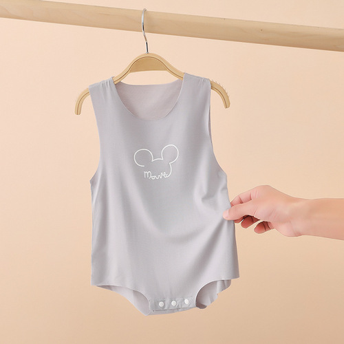 Baby's casual cut seamless modal pants set, diaper cover connected onesie, summer thin version baby sleeveless triangle crawl suit
