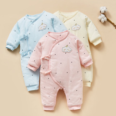 Winter baby lace-up jumpsuit warm newborn clothes 0-3 pure cotton thickened quilted clothes butterfly clothes 6