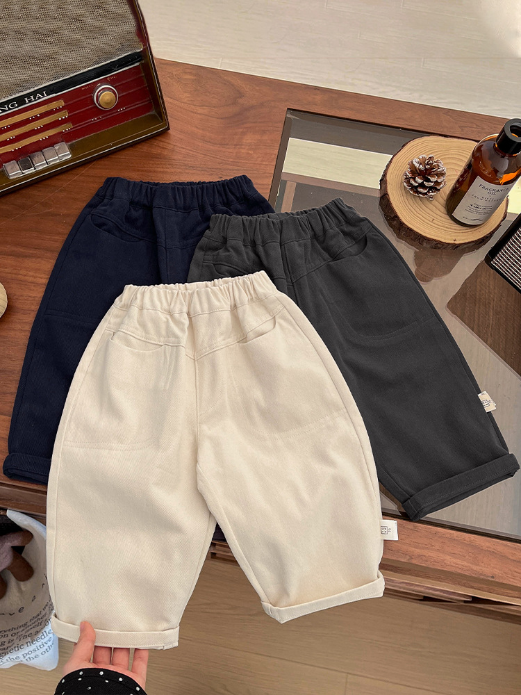 Autumn children's solid color cotton casual trousers for men and…