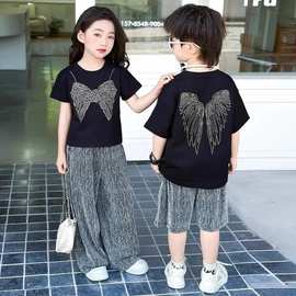 2025新男女童夏装套装洋气时髦姐弟装儿童运动短袖长裤兄妹装新款