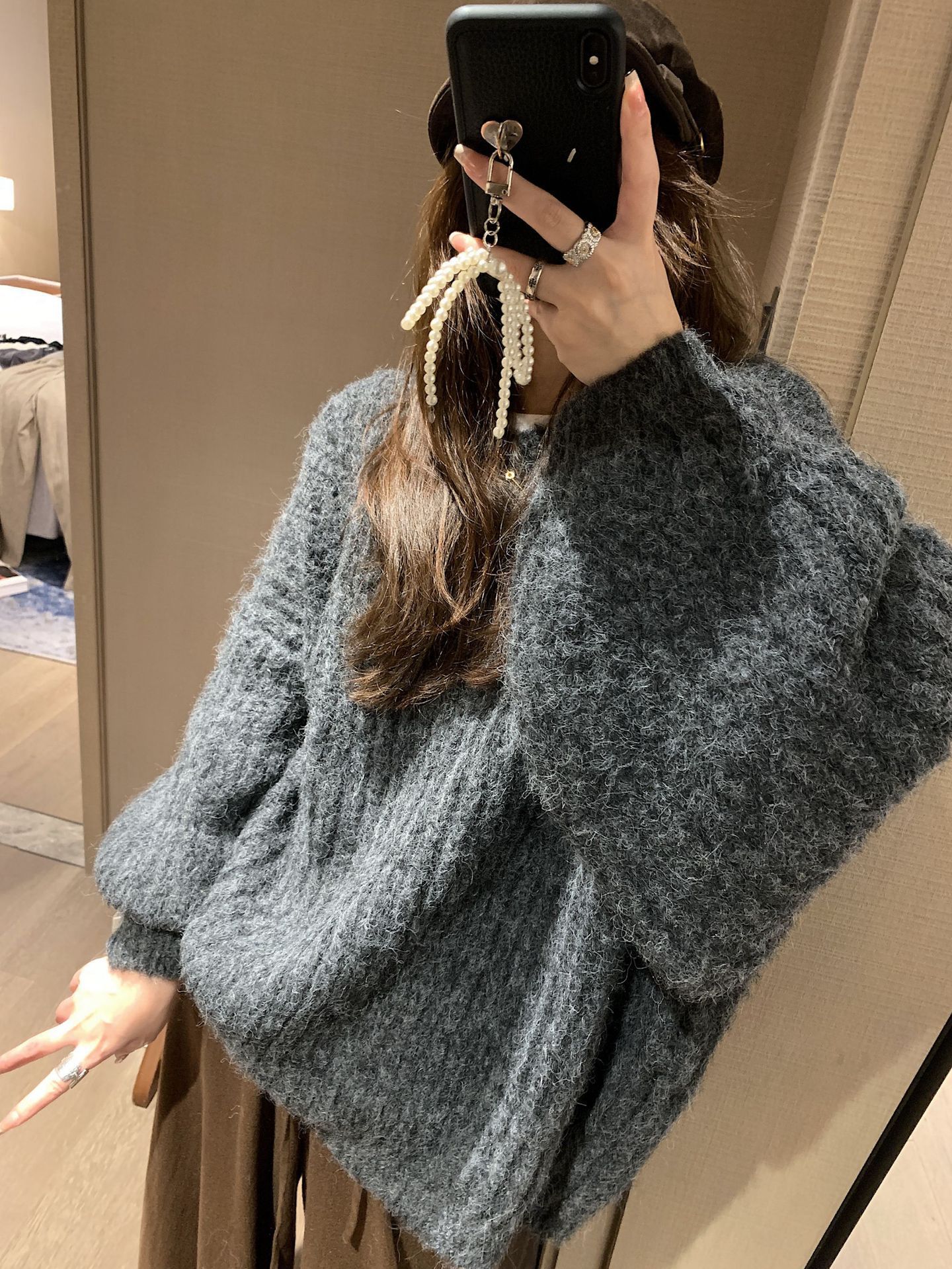 24 Dongpuyuan linterna de comercio exterior manga agujero suéter grande flojo suelto delgado chaqueta de punto