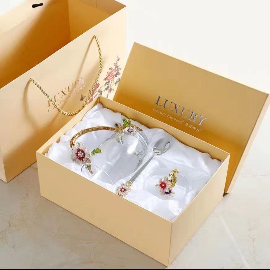París marzo esmalte taza de agua de cristal resistente a altas temperaturas taza de té de flores para regalar a la novia maestros regalo de té