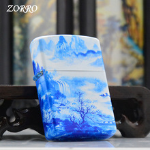 ZORRO佐罗青花瓷煤油打火机黄铜彩印情怀翻盖防风砂轮个性创意批