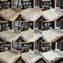 韩式有氧沐纱棉四件套 清新碎花云感纱被套 柔软透气双人套件代发