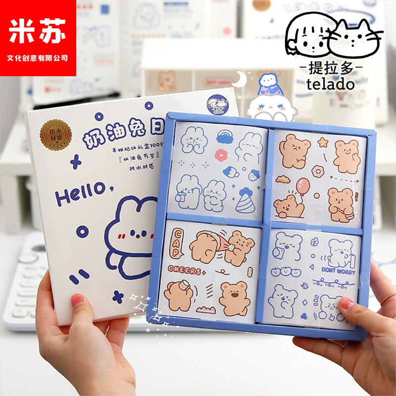 Tiradou Butter Rabbit Diary PET Waterproof Sticker Hand Account Gift Box Girl Hand Account Vacuum Mug Stickers 100 Sheets