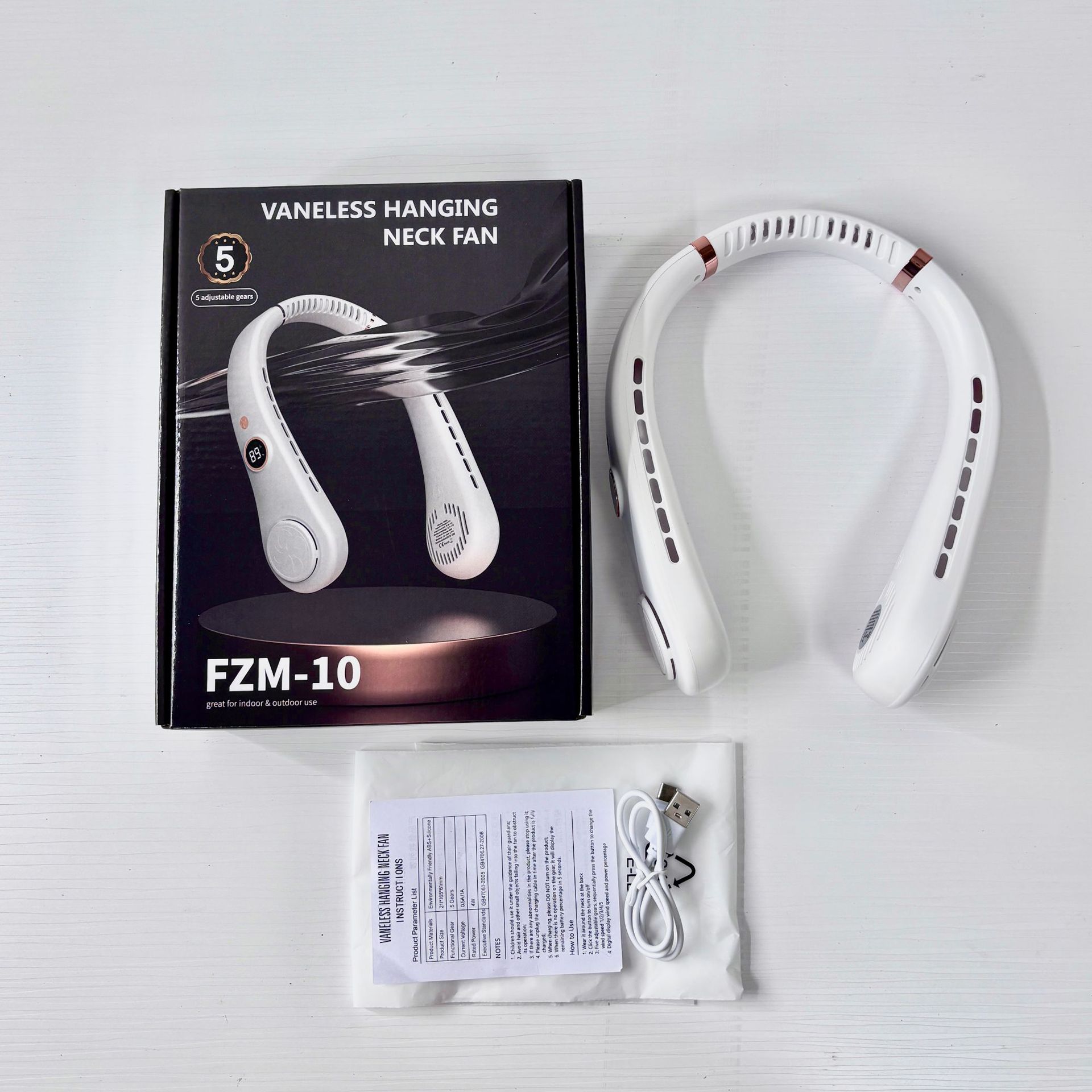 Nuevo ventilador de cuello colgante sin hojas transfronterizo usb para exteriores portátil de cinco velocidades pantalla digital estudiante mini ventilador de cuello colgante pequeño