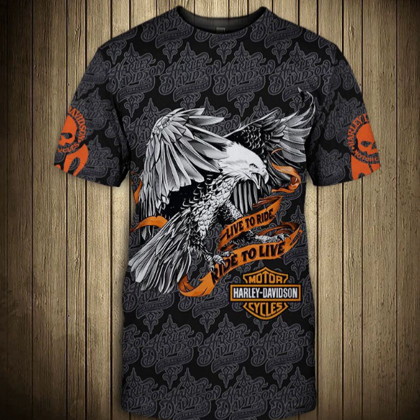 2026 European and American cross-border Amazon new men's clothing Harley motorcycle 3D digital print loose round-neck short-sleeve T-shirt 2026 European and American cross-border Amazon new men's clothing Harley motorcycle 3D digital print loose round-neck short-sleeve T-shirt