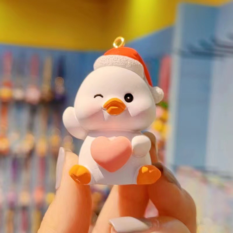 New Year Cartoon Christmas Little Duck For Women Cute Exquisite Resin Figurine Keychain Backpack Pendant Gift_voghion.com