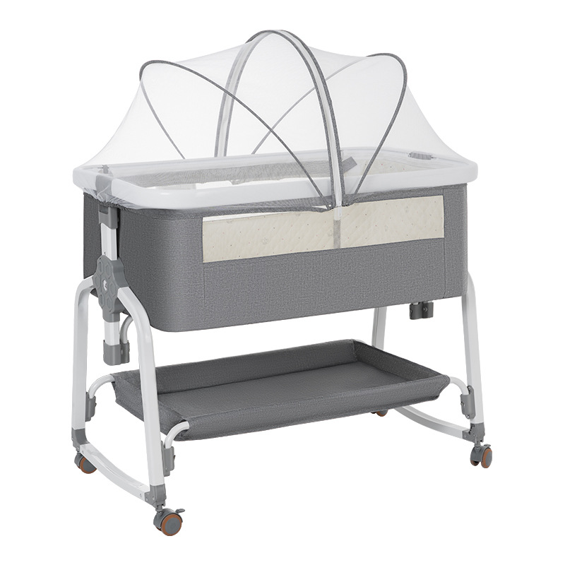 Cama de aleación de aluminio, cama de empalme, cama de bebé multifuncional, cama de cuna plegable móvil ajustable para recién nacidos