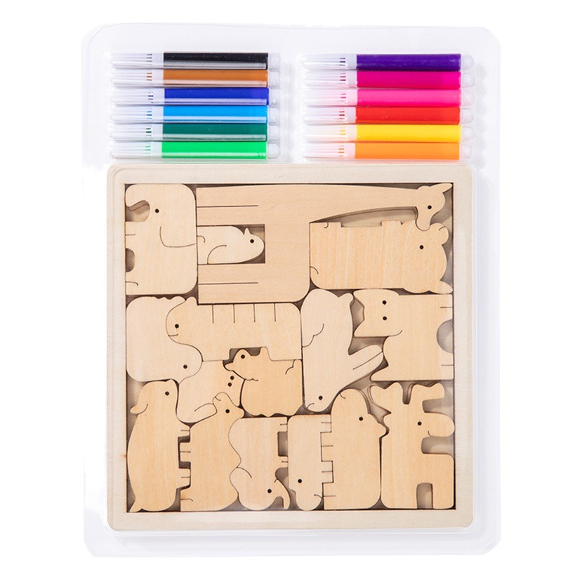 Rompecabezas tridimensional multifuncional de bricolaje de madera para niños pintura graffiti ejercicio coordinación mano-ojo educación temprana juguetes educativos image 1