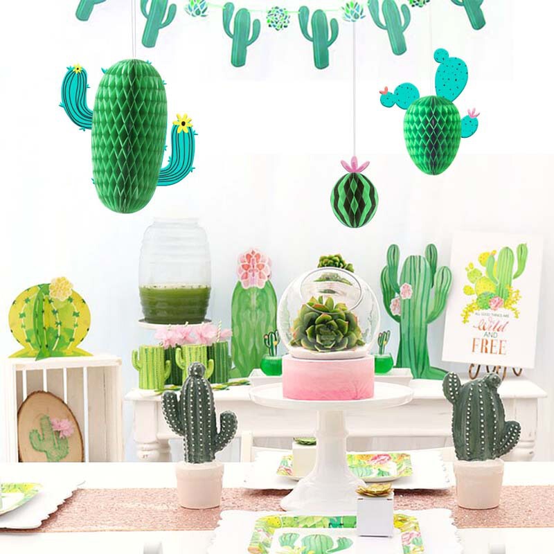 Forest-Themed Event Decorations for Shop Windows, Hawaiian Party Setup, 3D Cactus Honeycomb