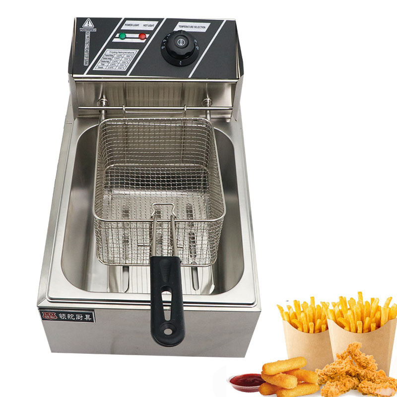 Gran producción al por mayor restaurante de escritorio comercial 6L freidora eléctrica inoxidable freír caldera pescado frito pollo frito patatas fritas máquina