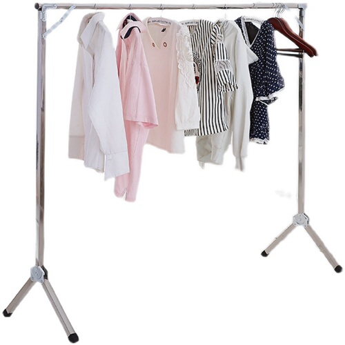 Single-pole stainless steel clothes drying rack floor-standing folding indoor balcony folding clothes drying rod bedroom dormitory clothes drying rack