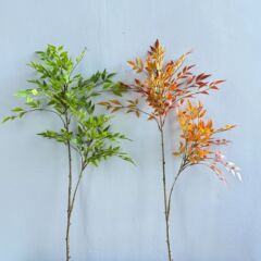 仿真2叉南天竹手感布天葵竹绿植新中式插花枝条叶材摄影道具装饰