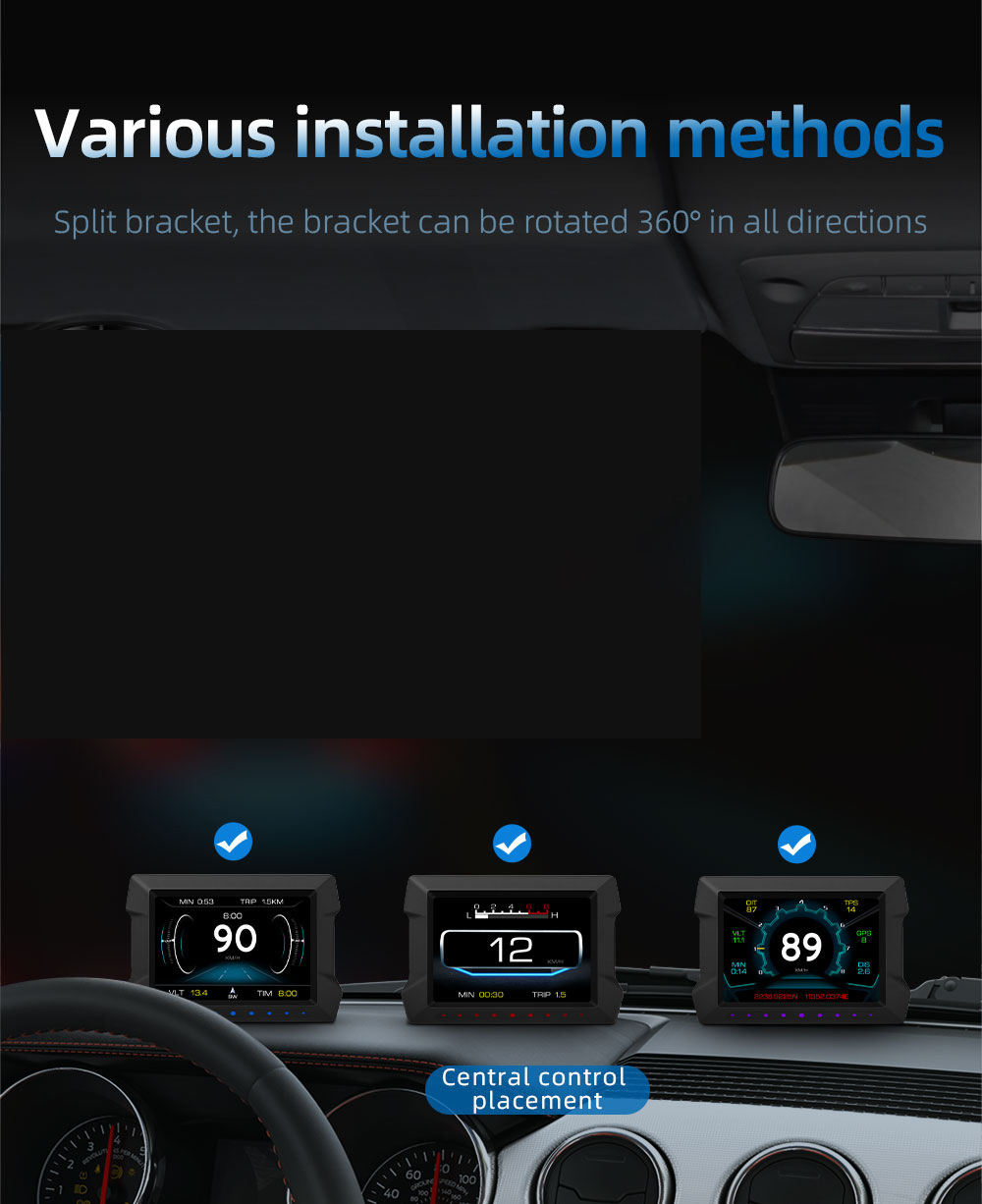 Cross-border multifunctional LCD HUD head-up display car-mounted high-definition OBD automotive instrument digital GPS inclinometer