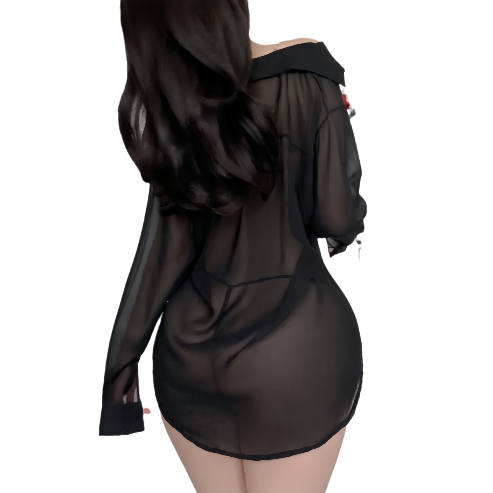 Lencería sexy, camisa blanca de gasa para mujer, traje extremadamente uniforme, camisón, pijama transparente, cabello gratis