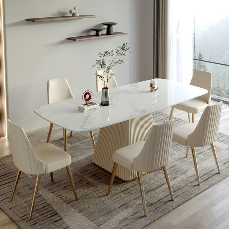 Scandinavian Simple Marble Dining Table and Chair Combination Home Living Room Rectangular Slate Dining Table with Chair Dining Table and Chairs