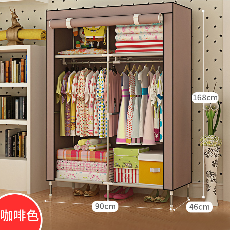 Armario simple, tubería de acero resistente y duradera, engrosamiento, refuerzo y engrosamiento, armario de tela de almacenamiento, alquiler de dormitorio doméstico, Changhequ