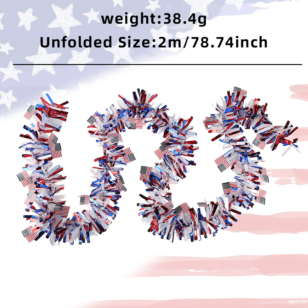 Día de la Independencia de los Estados Unidos tira de flores rojas, blancas, azules, estrellas de lana 250 aniversario de la bandera de decoración, colgante de cinta de hierba