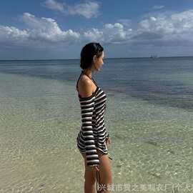 2026年新款条纹长袖分泳衣套装女士纯欲比基尼辣妹泳装高级感现货