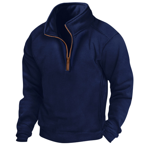 Men's Stand-up Half Zip Long Sleeve Tactical Hoodie Pullover Training Polo Shirt