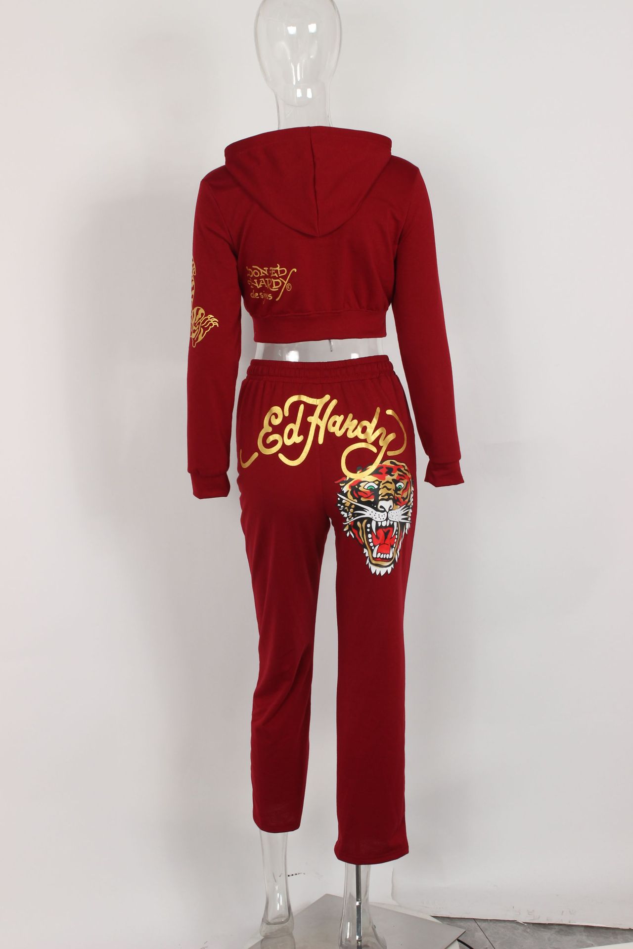 Conjunto de dos piezas para mujer, cárdigan corto básico con cremallera y estampado de calavera y corazón de Brand Street, pantalones rectos de cintura alta