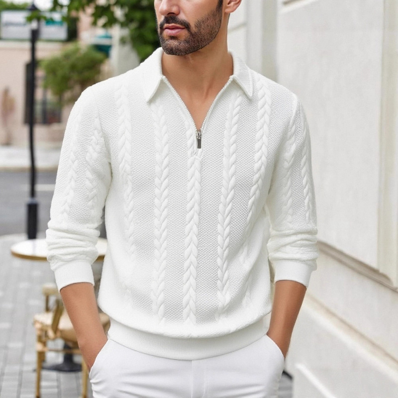 Cross-Border 25-Year New Model Men's Knitted Half-Zip Long-Sleeve Polo Shirt, Simple Casual Base Layer Men's Sweatshirt Cross-Border 25-Year New Model Men's Knitted Half-Zip Long-Sleeve Polo Shirt, Simple Casual Base Layer Men's Sweatshirt