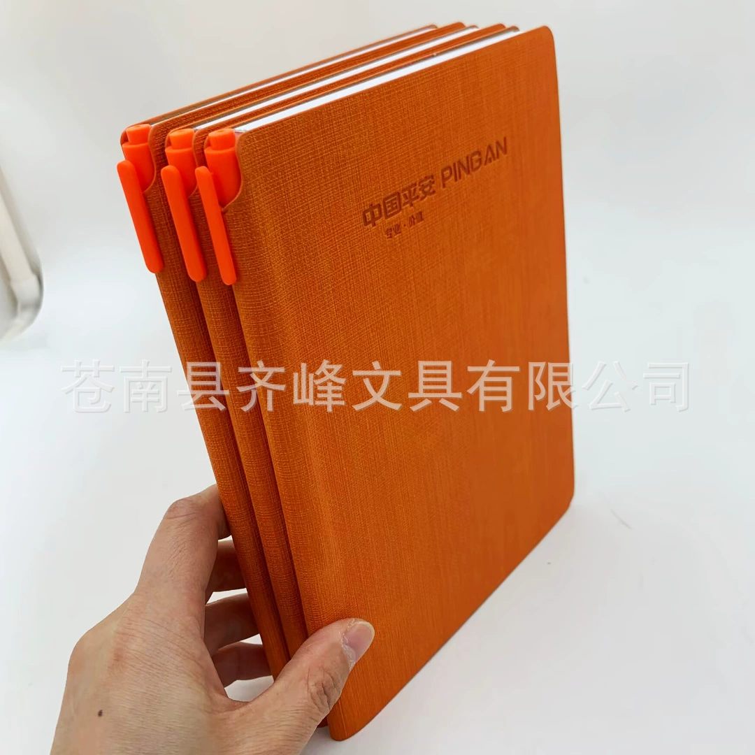 Записная книжка А5 из оранжевой искусственной кожи PU с тисненым логотипом на заказ, с ручкой, рекламный промо-подарок