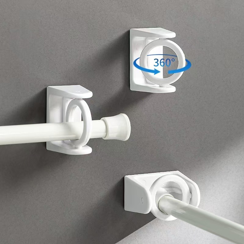 免打孔360度旋转挂环帘杆斜角伸缩杆固定托厨房挂杆门帘窗户旋转