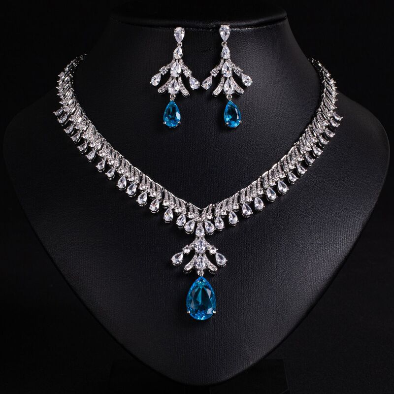 Cross-border Bridal Zircon Necklace Earrings Jewelry suit Banquet Dress Summer Fashion All-match High-end Necklace Women Cross-border Bridal Zircon Necklace Earrings Jewelry suit Banquet Dress Summer Fashion All-match High-end Necklace Women