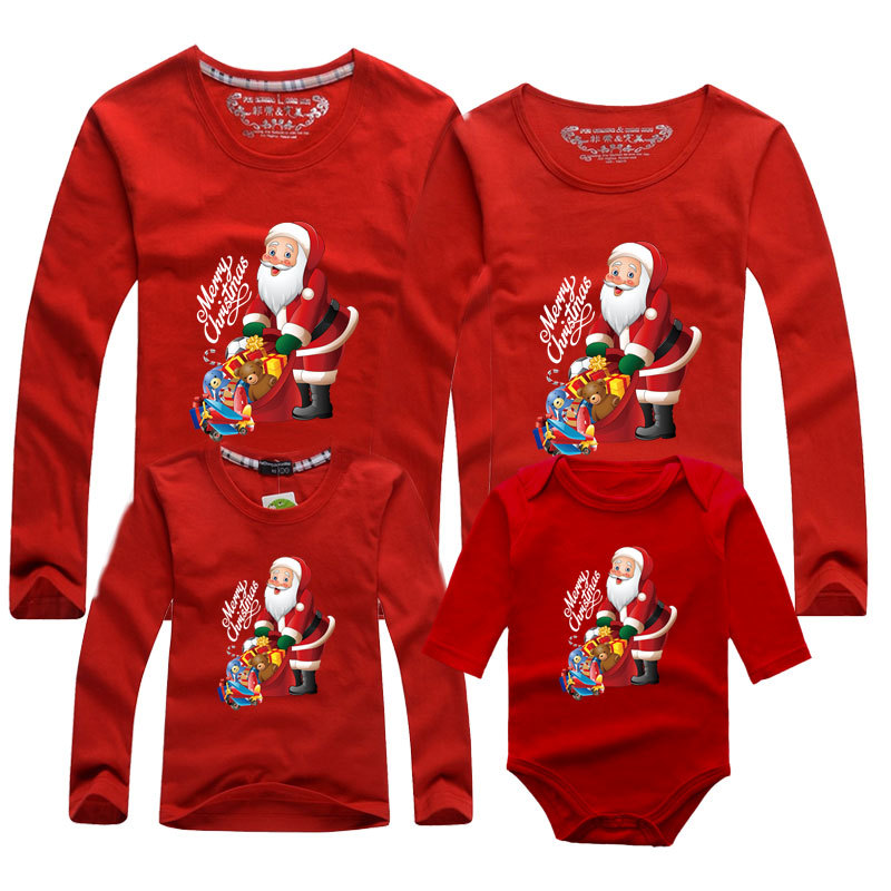 Camiseta de manga larga rojo ropa familiar Feliz Navidad Año Nuevo transfronterizo madre e hijo Ropa de mujer una familia de tres Papá Noel