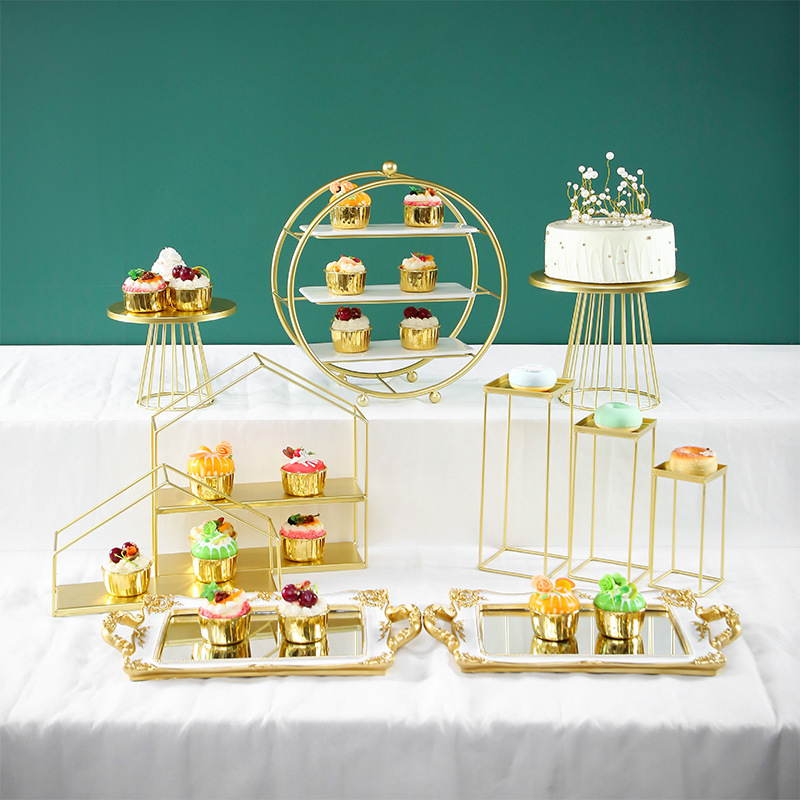Decoración de postre europea estante de exhibición de decoración de boda bandeja de pastel de la tarde estante de refresco de té de comida fría mesa de descanso de té