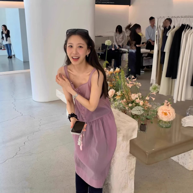 Now Available: A*Telere*Tion Square-Neck Single-Breasted Dress, Korean Designer Women's Clothing, Korean-Style Organza Long Dress