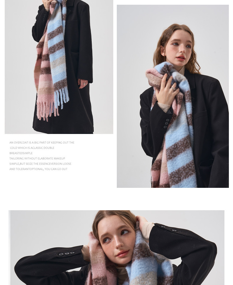 Women's Wool Blend Scarf Minimalist Striped Winter Warmer_voghion.com