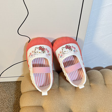 韩版女童一脚蹬蕾丝甜美公主鞋春夏宝宝软底学步鞋百搭可爱休闲鞋