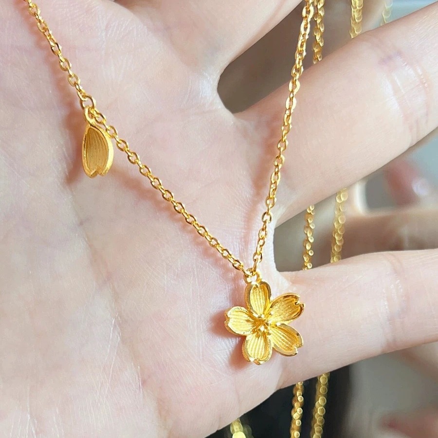 Little Red Riding Book Same Style Cherry Blossom Necklace Live Fashion Simple Elegant One Set Chain Sand Gold Flower Clavicle Chain_voghion.com