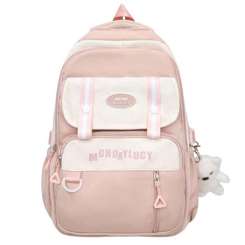 2024 nueva mochila escolar de gran capacidad de color de contraste impermeable para estudiantes universitarios de secundaria y preparatoria