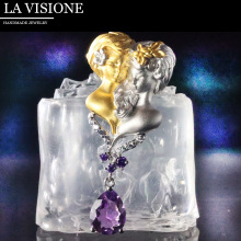 双子座 十二星座女士 紫水晶吊坠 925银镀真金 高级别珠宝